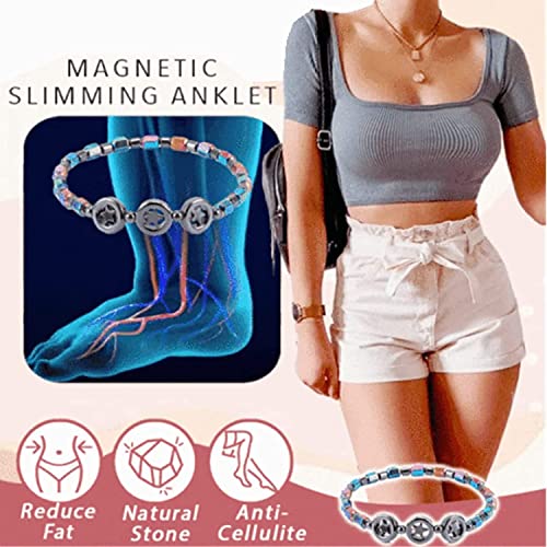 4 unids Magnético delgado Hematita Anklet, Star Natural Piedra Magnética Anklet, Terapia Magnética Adelgazante Pulseras for Mujeres, Annklet De Curación De La Energía, Star Circle Natural Magnetic Sto