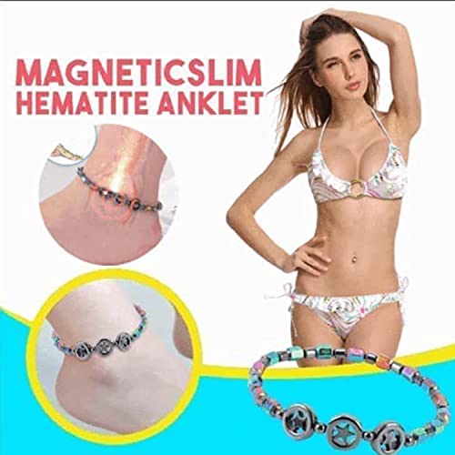 4 unids Magnético delgado Hematita Anklet, Star Natural Piedra Magnética Anklet, Terapia Magnética Adelgazante Pulseras for Mujeres, Annklet De Curación De La Energía, Star Circle Natural Magnetic Sto