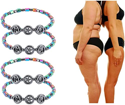 4 unids Magnético delgado Hematita Anklet, Star Natural Piedra Magnética Anklet, Terapia Magnética Adelgazante Pulseras for Mujeres, Annklet De Curación De La Energía, Star Circle Natural Magnetic Sto