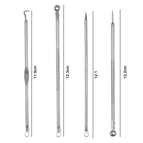 4PCS Blackhead Extractor - Acero inoxidable Neumáticos para el acné Blackhead Remover Extracción profesional de puntos negros - Puntos negros/blancos/Botones de acné/Botones