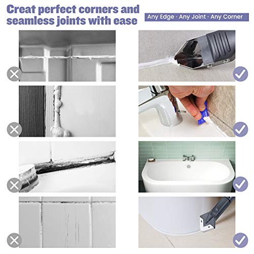 5 en 1 Eliminador Aplicador Silicona Herramienta Kit 15PCS, Lanpard Rascador Juntas Azulejos Acero Inoxidable Rascador Quita Silicona para Baño con Canulas Silicona y Bolsa