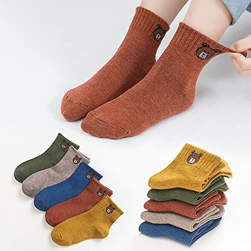 5 Pares de Calcetines de Invierno para bebés, niños, Oso de Dibujos Animados, Primavera otoño, algodón, Transpirable, Mantener el Piso Caliente, Calcetines Antideslizantes para niñas -a66-4-8years
