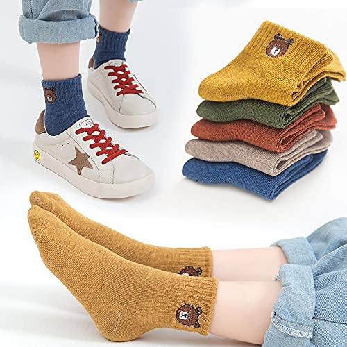 5 Pares de Calcetines de Invierno para bebés, niños, Oso de Dibujos Animados, Primavera otoño, algodón, Transpirable, Mantener el Piso Caliente, Calcetines Antideslizantes para niñas -a66-4-8years