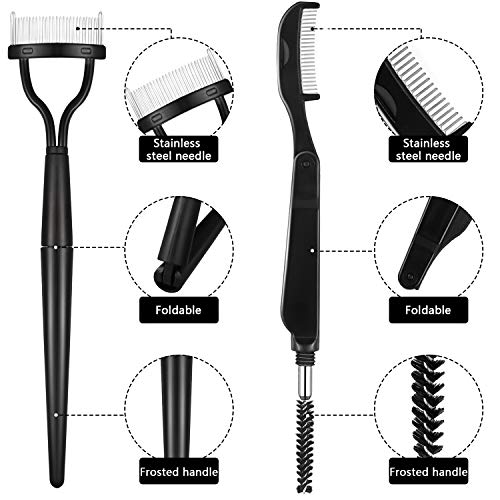 5 Piezas Peine de Cejas Plegable Cepillo de Aseo de Acero Inoxidable y Separador de Pestañas Aplicador de Rimel con Bolsa de Almacenamiento para Suministros de Maquillaje