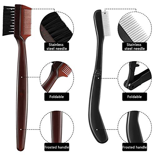 5 Piezas Peine de Cejas Plegable Cepillo de Aseo de Acero Inoxidable y Separador de Pestañas Aplicador de Rimel con Bolsa de Almacenamiento para Suministros de Maquillaje