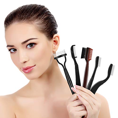 5 Piezas Peine de Cejas Plegable Cepillo de Aseo de Acero Inoxidable y Separador de Pestañas Aplicador de Rimel con Bolsa de Almacenamiento para Suministros de Maquillaje