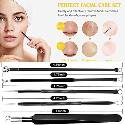【5 piezas】Extractor de Puntos Negros Kit, Herramientas para eliminar puntos negros de Acné para Quita Espinillas Granos Comedones, Profesional Para Tratamiento de Puntos Negros