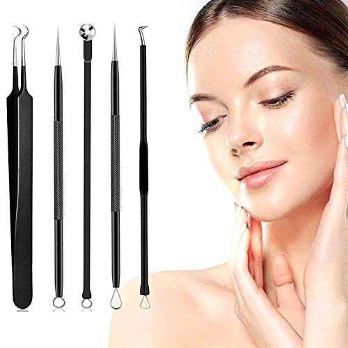 【5 piezas】Extractor de Puntos Negros Kit, Herramientas para eliminar puntos negros de Acné para Quita Espinillas Granos Comedones, Profesional Para Tratamiento de Puntos Negros