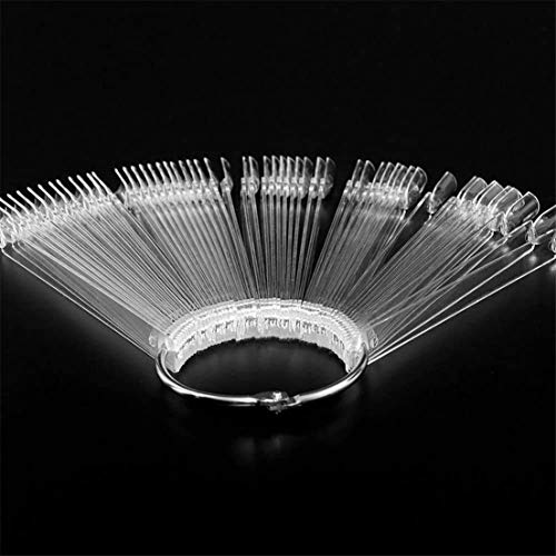 50pcs Uñas Falsa Muestras Mostrador Display Exhibidor de Uñas Postizas para Pintar Uñas Practicas Arte de Uñas Tips Expositor Muestras de Esmalte Uñas Color Transparente con Anillo