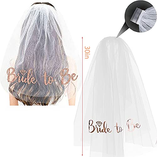 5pcs Despedida de Soltera Accesorios Despedida de Soltera Decoración Velo Blanco con Peine Bride to Be Sash Headband Tiara Gafas Rosas Decoracion Despedida de Soltera y Soltero