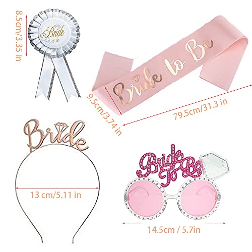 5pcs Despedida de Soltera Accesorios Despedida de Soltera Decoración Velo Blanco con Peine Bride to Be Sash Headband Tiara Gafas Rosas Decoracion Despedida de Soltera y Soltero