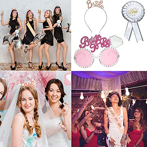 5pcs Despedida de Soltera Accesorios Despedida de Soltera Decoración Velo Blanco con Peine Bride to Be Sash Headband Tiara Gafas Rosas Decoracion Despedida de Soltera y Soltero