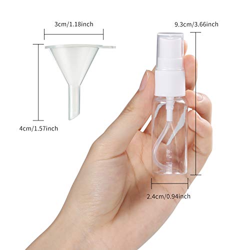 6 botellas de spray de 20 ml, pequeñas botellas rociadoras vacías de tamaño viaje y transparentes para perfume, aceite de cocina con 2 embudos y 12 etiquetas