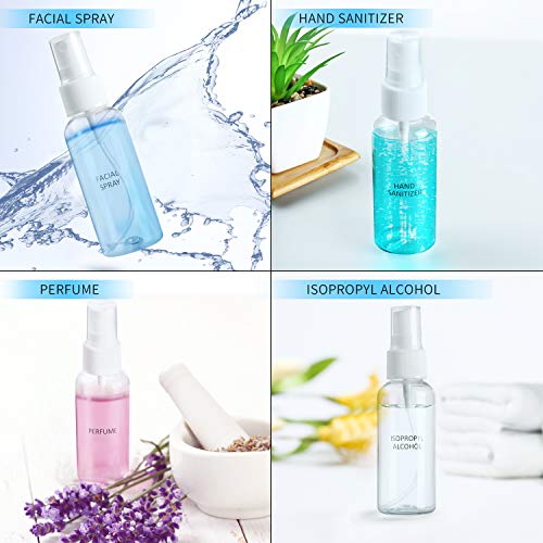 6 botellas de spray de 20 ml, pequeñas botellas rociadoras vacías de tamaño viaje y transparentes para perfume, aceite de cocina con 2 embudos y 12 etiquetas