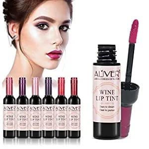6 colores / juego de lápiz labial de vino, tinte de labios de vino, tinte de brillo de labios impermeable de larga duración mate, ligereza sedosa