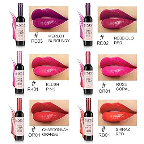6 colores / juego de lápiz labial de vino, tinte de labios de vino, tinte de brillo de labios impermeable de larga duración mate, ligereza sedosa