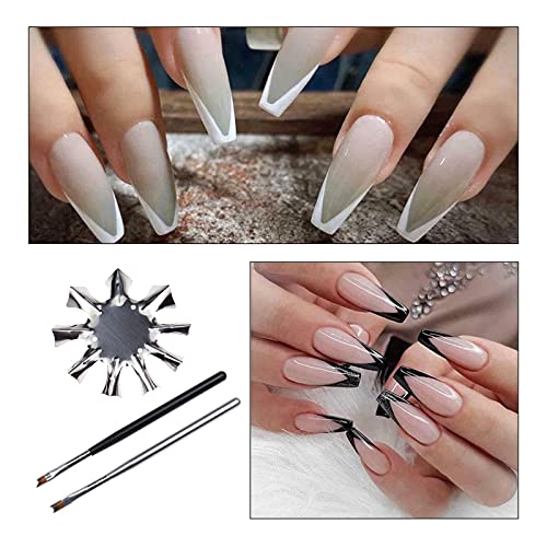 6 herramientas de corte de línea de sonrisa francesa, de acero inoxidable, para manicura y bordes, plantillas con 2 pinceles de uñas francesas, herramienta de manicura