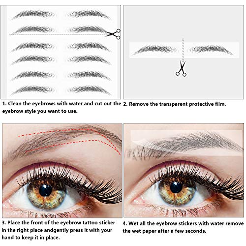 6 Hojas Cejas 4D Auténticas como Cabello Pegatinas Tatuaje de Cejas Impermeables Pegatinas de Transferencia de Cejas Pegatina de Maquillaje de Cejas en Estilo de Arco, 66 Pares (Estilos Clásicos)
