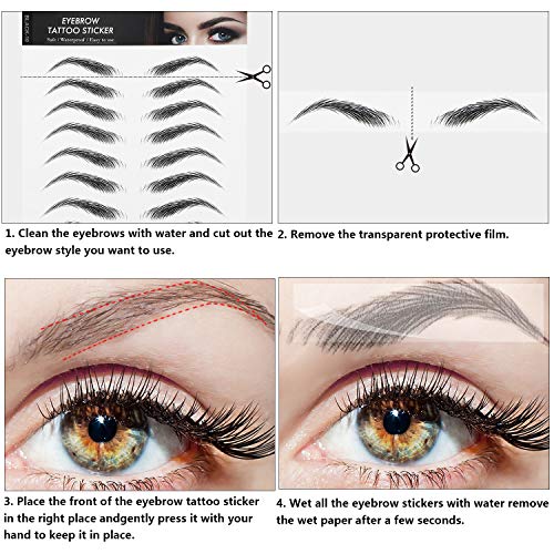 6 Hojas de Pegatinas de Tatuajes de Cejas Impermeables Similares al Cabello 4D Pegatinas de Transferencias de Cejas Pegatina con Forma de Aseo en Estilo Arco, 66 Pares (Ceja de Arco Alto, Negro)