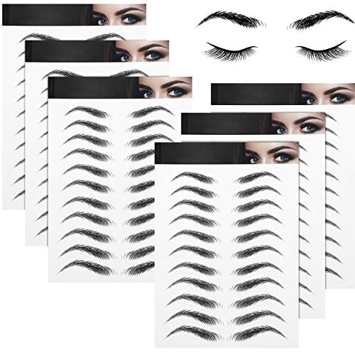 6 Hojas de Pegatinas de Tatuajes de Cejas Impermeables Similares al Cabello 4D Pegatinas de Transferencias de Cejas Pegatina con Forma de Aseo en Estilo Arco, 66 Pares (Ceja de Arco Alto, Negro)