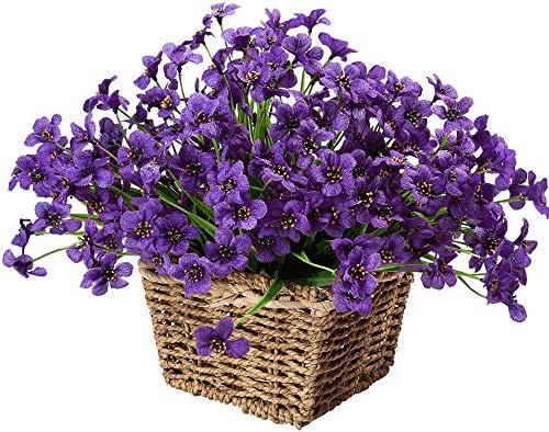 6 Piezas Flores Violeta Artificiales, Plantas Decorativas de Interior y Exterior,Resistentes a los Rayos UV,no se decoloran, para jardín, hogar, Boda, Granja decoración (Púrpura)