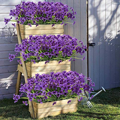 6 Piezas Flores Violeta Artificiales, Plantas Decorativas de Interior y Exterior,Resistentes a los Rayos UV,no se decoloran, para jardín, hogar, Boda, Granja decoración (Púrpura)
