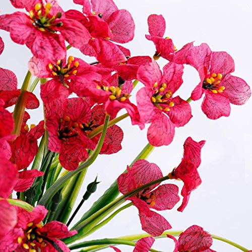 6 Piezas Flores Violeta Artificiales,Plantas Resistentes UV,para Interior Exterior Decoración hogar Ventana Porche Cocina jardín arbustos Colgantes Plantas Decoración (Rosa roja)