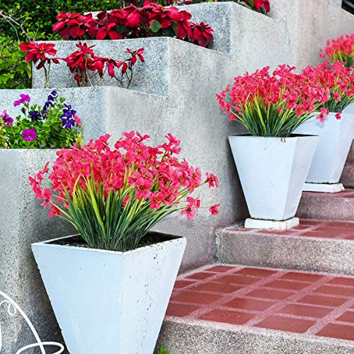 6 Piezas Flores Violeta Artificiales,Plantas Resistentes UV,para Interior Exterior Decoración hogar Ventana Porche Cocina jardín arbustos Colgantes Plantas Decoración (Rosa roja)