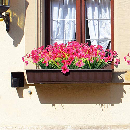 6 Piezas Flores Violeta Artificiales,Plantas Resistentes UV,para Interior Exterior Decoración hogar Ventana Porche Cocina jardín arbustos Colgantes Plantas Decoración (Rosa roja)
