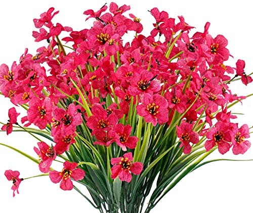 6 Piezas Flores Violeta Artificiales,Plantas Resistentes UV,para Interior Exterior Decoración hogar Ventana Porche Cocina jardín arbustos Colgantes Plantas Decoración (Rosa roja)