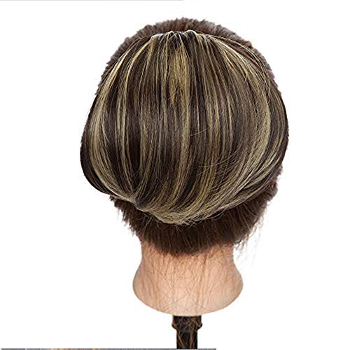6"(15cm) SEGO Moño Postizo Pelo Sintético Se Ve Natural [del Estilo Hepburn] -Castaño Oscuro/Rubio Ceniza- Coleteros Recogidos Postizos Coleta Postiza Corta para Boda (80g)