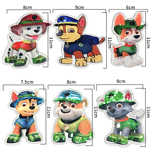 6PCS Parches para planchar para niños HANEL- bordado de la Patrulla Canina para coser o planchar en parches, con motivos de apliques, parches de decoración para vaqueros, ropa, bolso