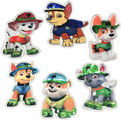 6PCS Parches para planchar para niños HANEL- bordado de la Patrulla Canina para coser o planchar en parches, con motivos de apliques, parches de decoración para vaqueros, ropa, bolso