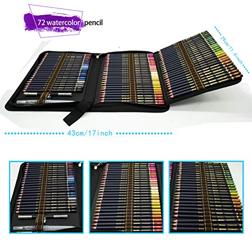 72 lápices acuarelables de dibujo artístico con Caja de cremallera,Set de Lápices Colores Profesional para colorear, dibujar y sombrear Ideal para Artistas, Adultos y Niños