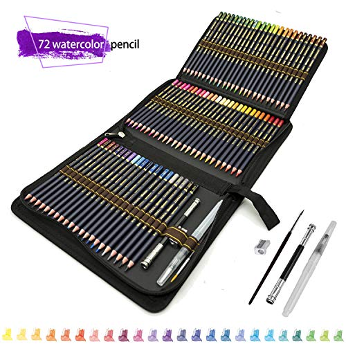 72 lápices acuarelables de dibujo artístico con Caja de cremallera,Set de Lápices Colores Profesional para colorear, dibujar y sombrear Ideal para Artistas, Adultos y Niños