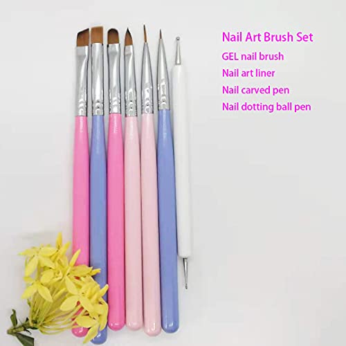 7PCS Cepillo uñas pinceles para decoración de uñas, Nail Art Design Pen DIY Brushes Set para nail Dotting,Painting, Drawing, Blooming, UV GEL Design Builder
