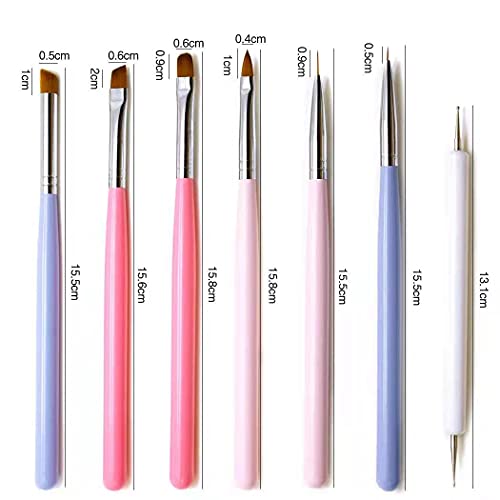 7PCS Cepillo uñas pinceles para decoración de uñas, Nail Art Design Pen DIY Brushes Set para nail Dotting,Painting, Drawing, Blooming, UV GEL Design Builder