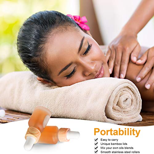 8 Botellas de Cuentagotas de Vidrio Esmerilado Botella de Aceite Esencial con Gotero y Tapa de Bambú Botella de Muestra de Perfume Cosmético Líquido Esencia y 2 Embudos (5 ml/ 0.2 oz)