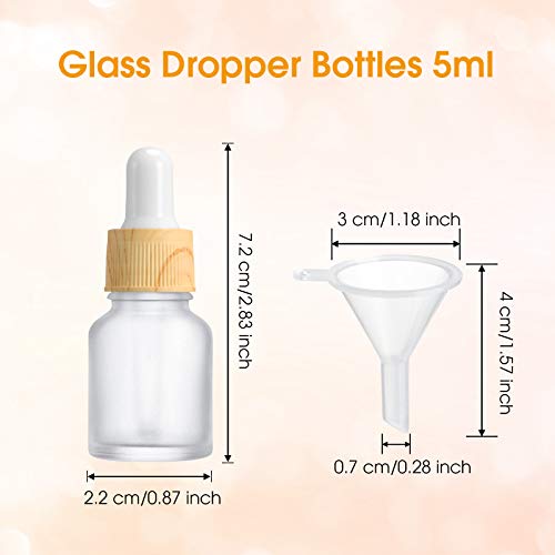8 Botellas de Cuentagotas de Vidrio Esmerilado Botella de Aceite Esencial con Gotero y Tapa de Bambú Botella de Muestra de Perfume Cosmético Líquido Esencia y 2 Embudos (5 ml/ 0.2 oz)