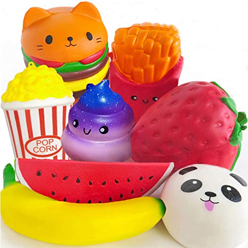 8 juguetes de Squishies – juguetes blandos para niñas y niños Jumbo fruta comida Squishies lento aumento perfumado alivio del estrés para autismo y adultos juguetes para apretar