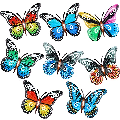 8 Piezas Mariposas 3D Ahuecada de Hierro Forjado Decoración Colgante de Mariposa de Metal, Arte Colgante de Pared de Mariposa para Decoración Balcón Patio Sala de Estar Jardín