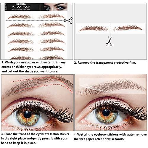 9 Hojas Cejas Auténticas Parecido al Cabello 4D Pegatinas Tatuaje de Ceja Impermeable Pegatinas de Transferencias de Cejas Pegatinas de Cejas de Forma de Aseo, 9 Estilos 90 Pares (Marrón Claro)