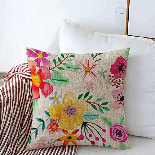 928 Funda De Almohada Verano Patrón Abstracto Acuarela Flores Forma Planta Rojo Varios Verde Texturas Aquarelle Funda Cojín para Dormitorio Sofás Cama