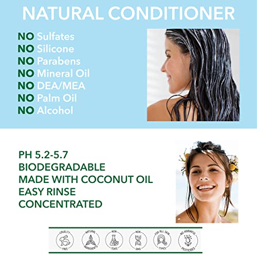 99% Natural ACONDICIONADOR CLARIFICANTE - VINAGRE DE SIDRA, COCO, ÁRBOL DE TÉ & EUCALIPTO - 250 ml de POO FREE. Sin Sulfatos, Sin Parabenos. Concentrado. pH 5.5 para Pieles Sensibles y Atópicas.