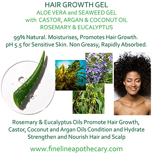 99% Natural GEL Para el CRECIMIENTO DEL CABELLO - con ALOE VERA, RICINO, ARGÁN, COCO y ROSMARINO & EUCALIPTO - 100 ml de Fine Line Apothecary. Fácil de Aplicar, no es Grasoso. pH 5.5 Pieles Sensibles.