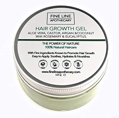 99% Natural GEL Para el CRECIMIENTO DEL CABELLO - con ALOE VERA, RICINO, ARGÁN, COCO y ROSMARINO & EUCALIPTO - 100 ml de Fine Line Apothecary. Fácil de Aplicar, no es Grasoso. pH 5.5 Pieles Sensibles.