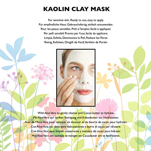 99% Natural MASCARILLA REJUVENECEDORA - ARCILLA BLANCA, MANTECA DE CACAO & ALOE VERA -100 g de AMOR FLORUM. Ingredientes Botánicos y Efectivos. Limpia, Refina, Tonifica. Lista para el Uso. PH 5.5.