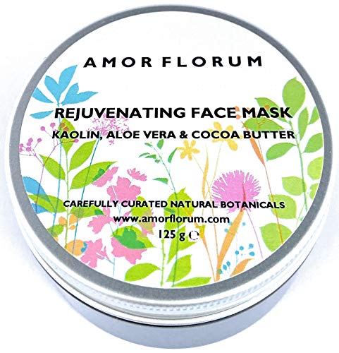99% Natural MASCARILLA REJUVENECEDORA - ARCILLA BLANCA, MANTECA DE CACAO & ALOE VERA -100 g de AMOR FLORUM. Ingredientes Botánicos y Efectivos. Limpia, Refina, Tonifica. Lista para el Uso. PH 5.5.