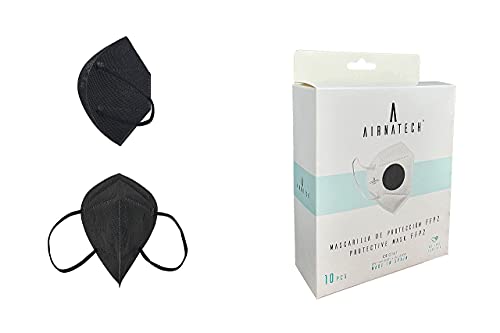 A AIRNATECH Mascarillas FFP2 Negra pack de 10 unidades. Marcado CE0161 Homologadas - Normativa EN149: 2001+A1: 2009-5 Capas de 95% Filtración - Mascarilla ffp2 protección respiratoria