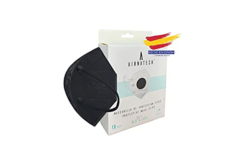 A AIRNATECH Mascarillas FFP2 Negra pack de 10 unidades. Marcado CE0161 Homologadas - Normativa EN149: 2001+A1: 2009-5 Capas de 95% Filtración - Mascarilla ffp2 protección respiratoria